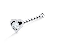 Stone Heart Shaped Silver Bone Nose Stud NSKD-27